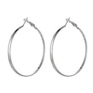 18K White Gold Plated Silver Large Smooth Hoop Earrings 50mm or 1.96" Party Gift